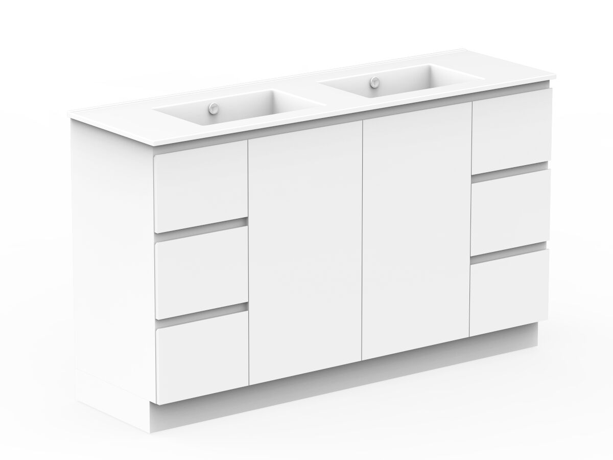 Reece Posh Domaine Conventional 1500mm Floor Mounted Vanity Double Basin Ceramic Top