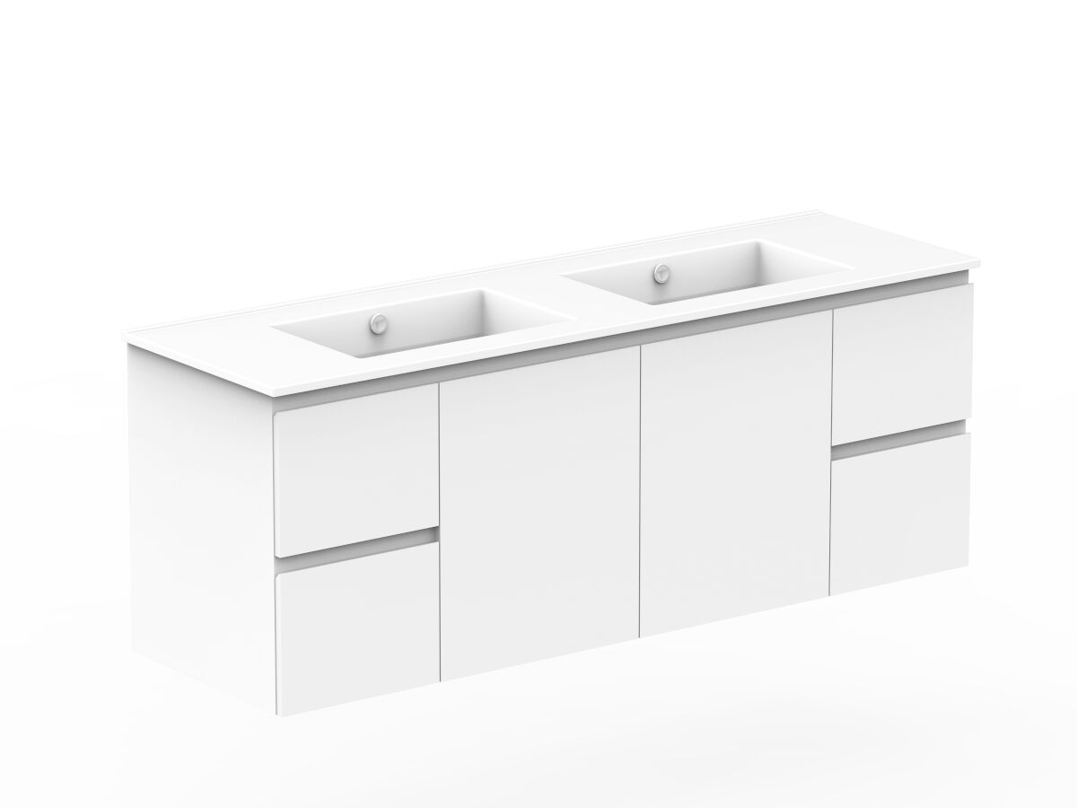 Reece Posh Domaine Conventional 1500mm Wall Hung Vanity Double Basin Ceramic Top