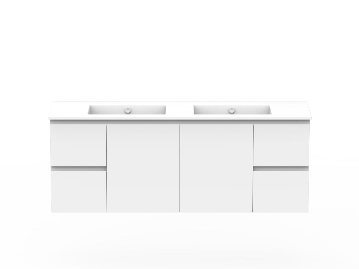 reece Posh Domaine Conventional 1500mm Wall Hung Vanity Double Basin Ceramic Top