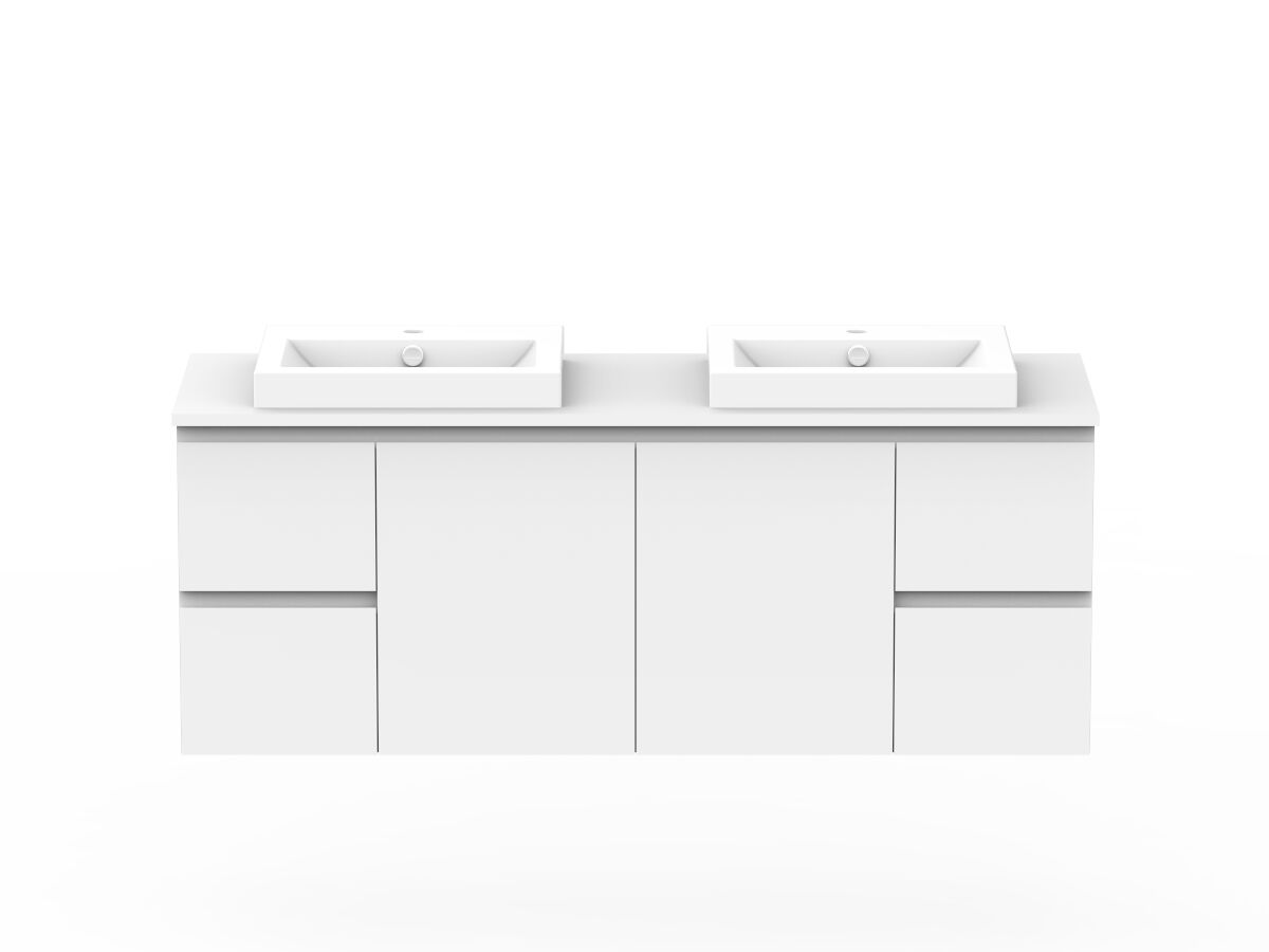 reece Posh Domaine Conventional 1500mm Wall Hung Vanity Double Basin 20mm Cherry Pie Top