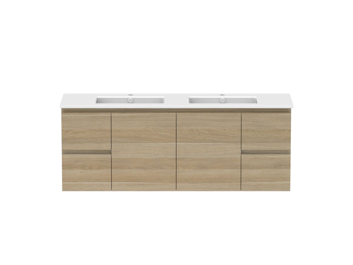 reece Posh Domaine Conventional 1500mm Wall Hung Vanity Double Basin Matte White Ceramic Top