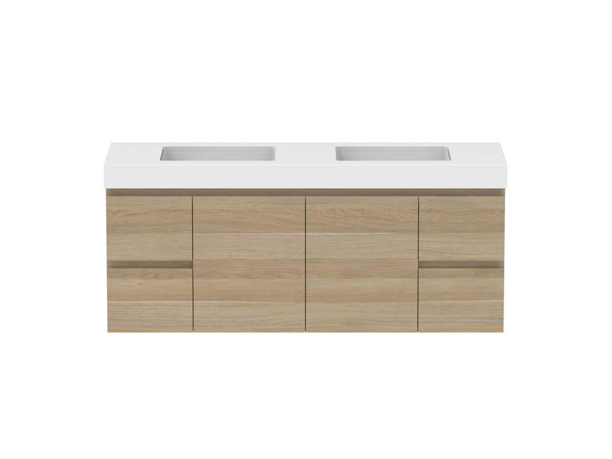 reece Posh Domaine Conventional 1500mm Wall Hung Vanity Double Basin 90mm Cherry Pie Top