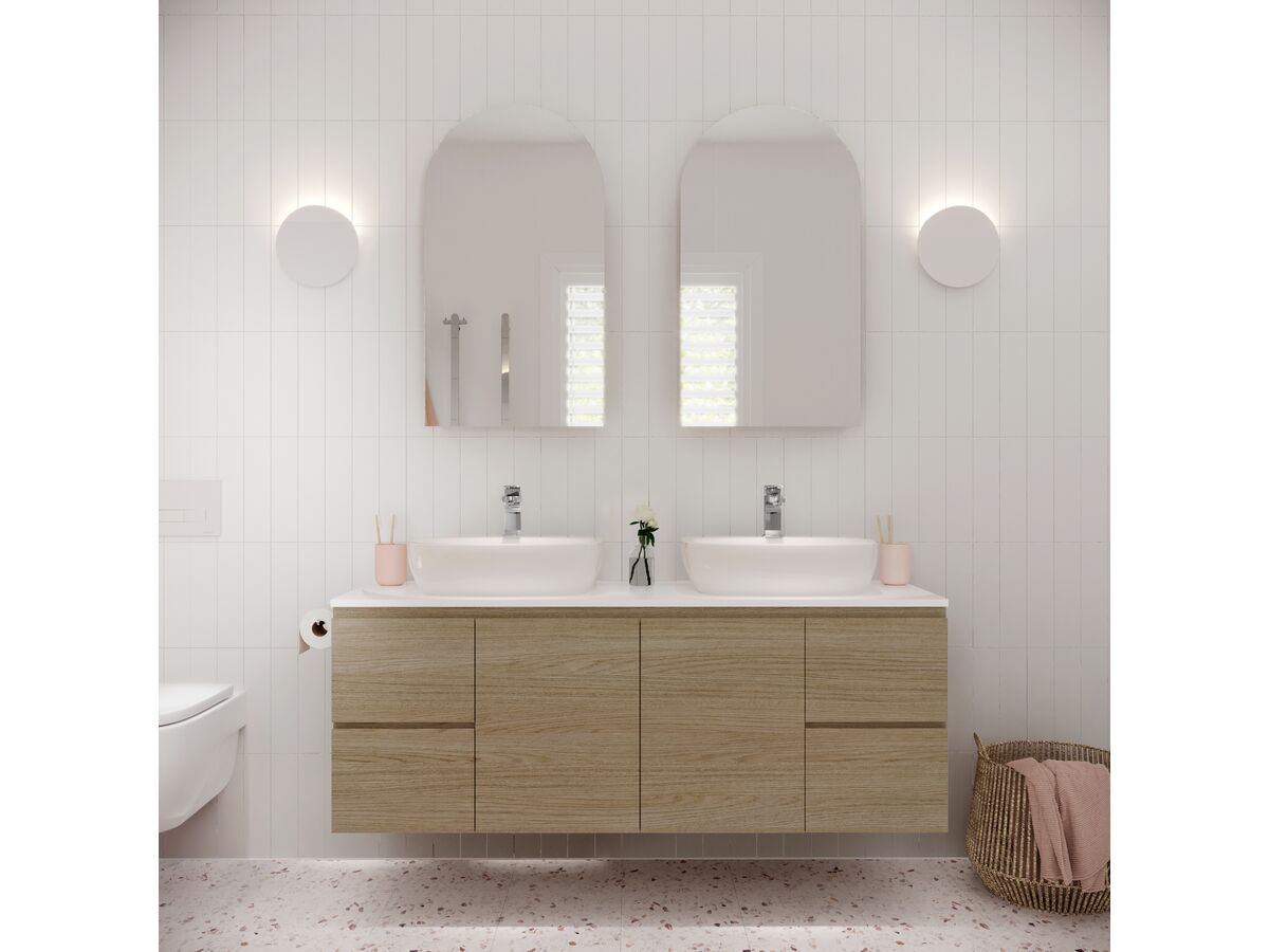 Reece Posh Domaine Conventional 1500mm Wall Hung Vanity Double Basin 20mm Cherry Pie Top
