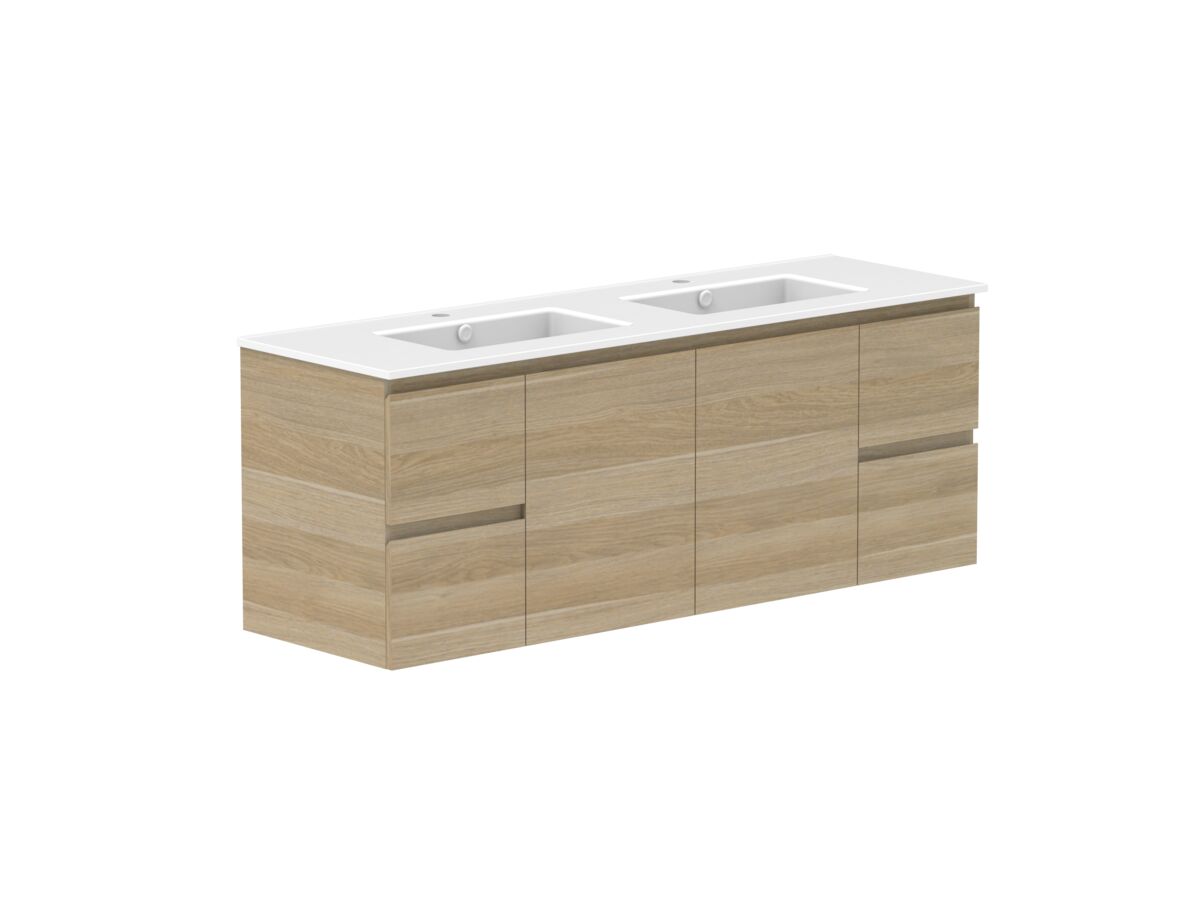 Reece Posh Domaine Conventional 1500mm Wall Hung Vanity Double Basin Matte White Ceramic Top