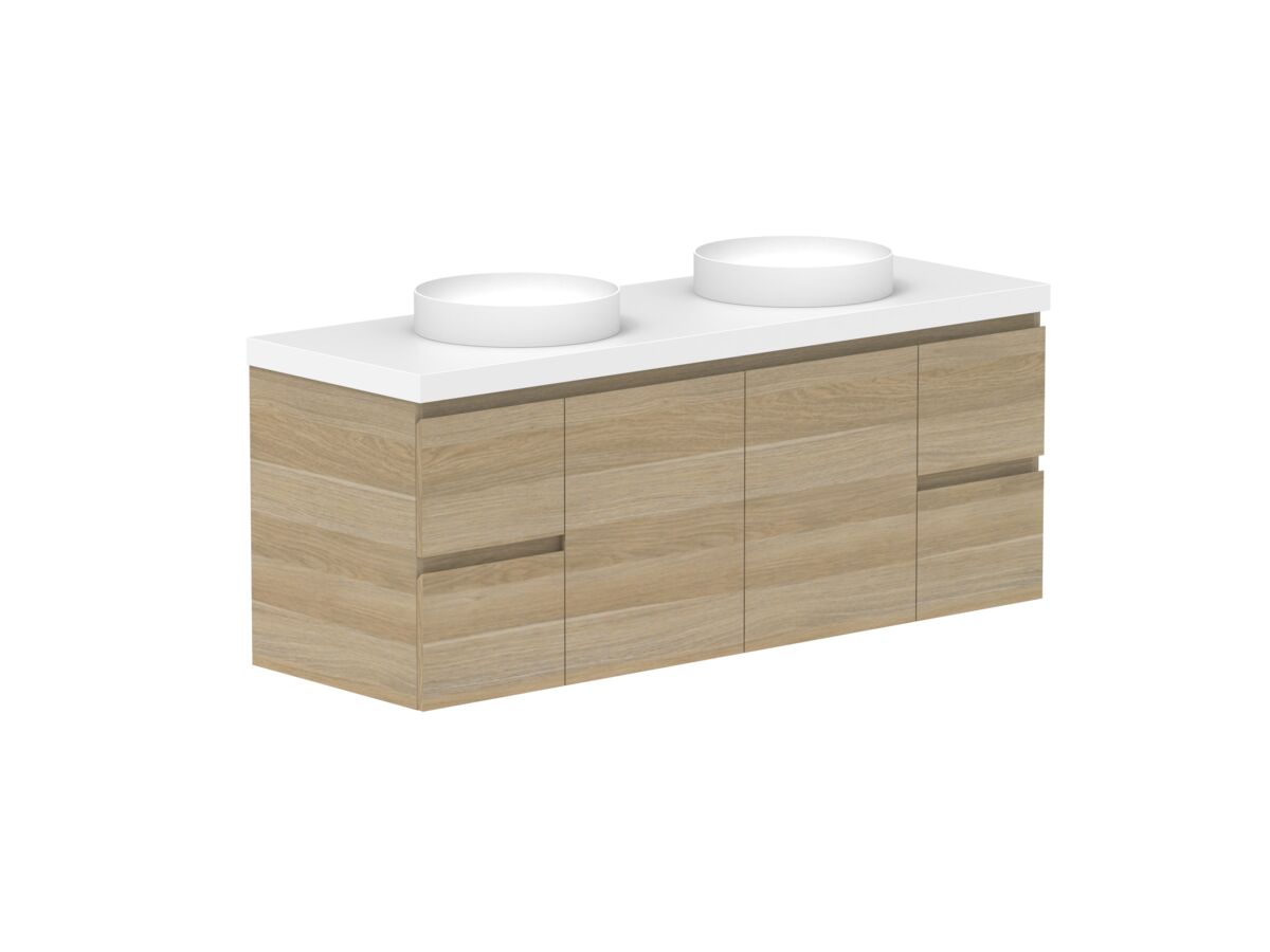 Reece Posh Domaine Conventional 1500mm Wall Hung Vanity Double Basin 50mm Cherry Pie Top