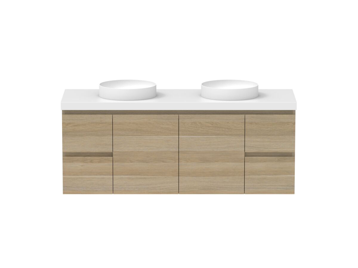 reece Posh Domaine Conventional 1500mm Wall Hung Vanity Double Basin 50mm Cherry Pie Top