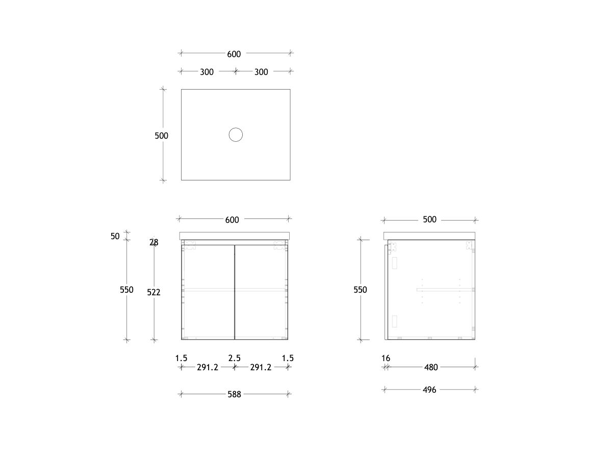 Reece Posh Domaine Conventional 600mm Wall Hung Vanity Centre Basin 50mm Durasein Top