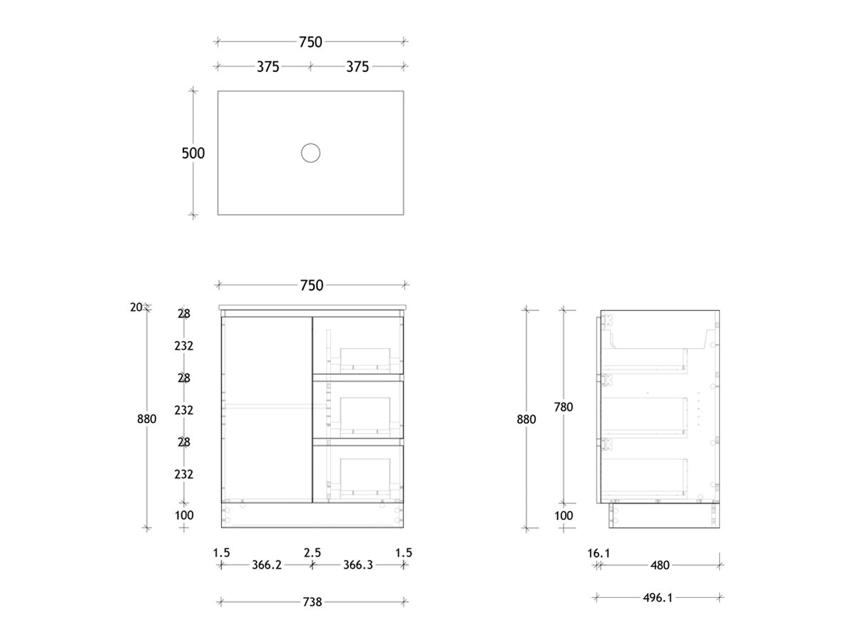 Reece Posh Domaine Conventional 750mm Floor Mounted Vanity Centre Basin 20mm Cherry Pie Top