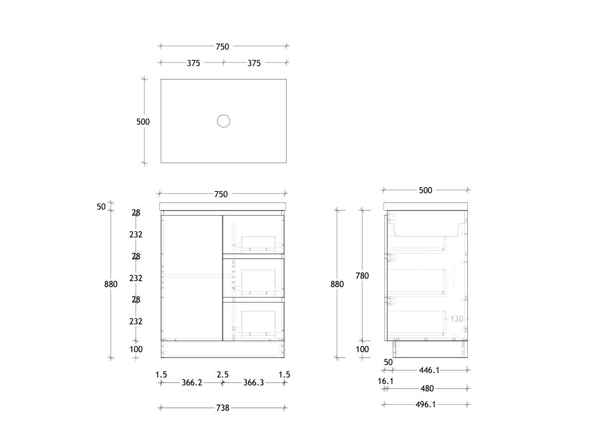 Reece Posh Domaine Conventional 750mm Floor Mounted Vanity Centre Basin 50mm Cherry Pie Top