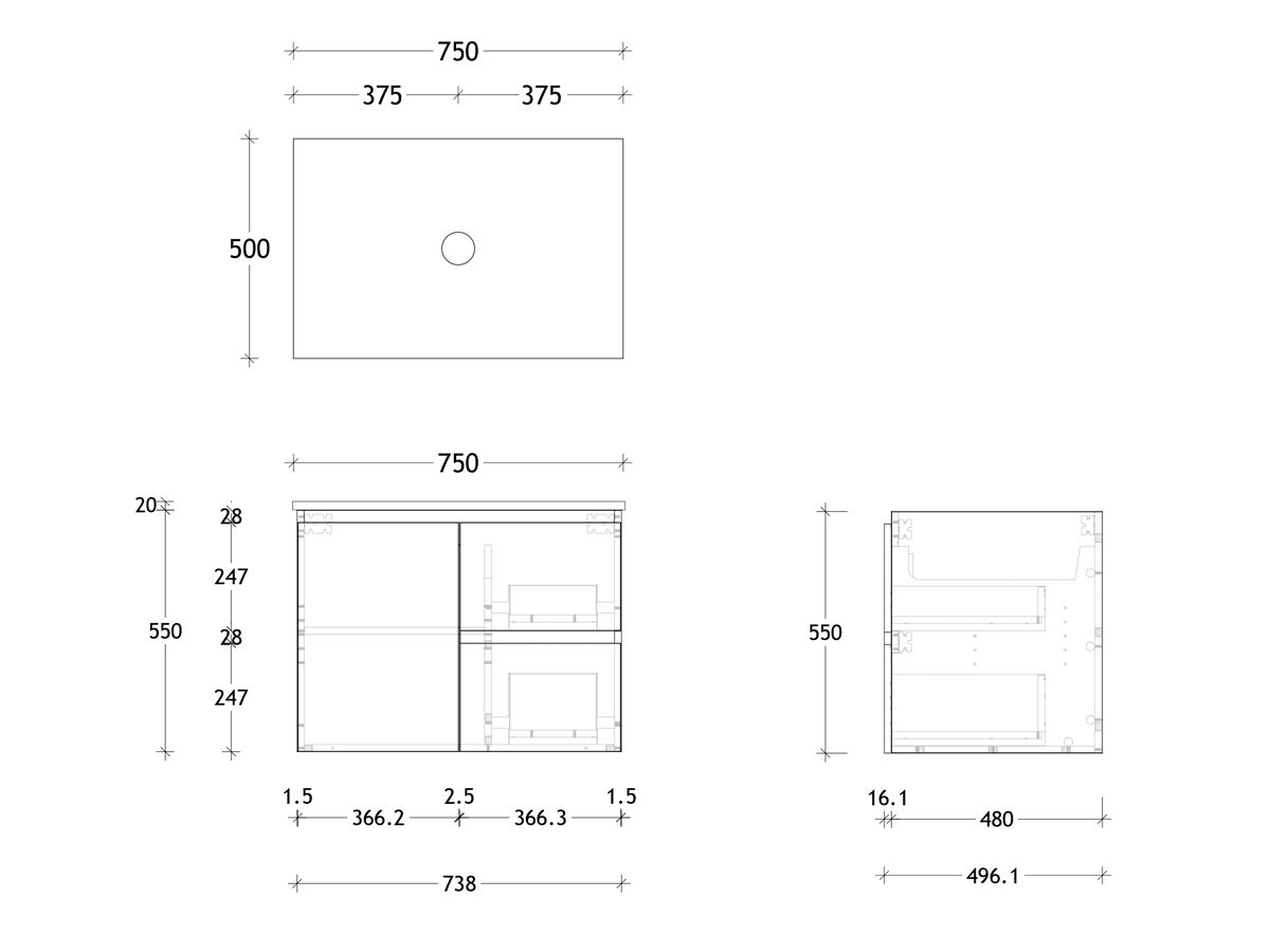 Reece Posh Domaine Conventional 750mm Wall Hung Vanity Centre Basin 20mm Cherry Pie Top