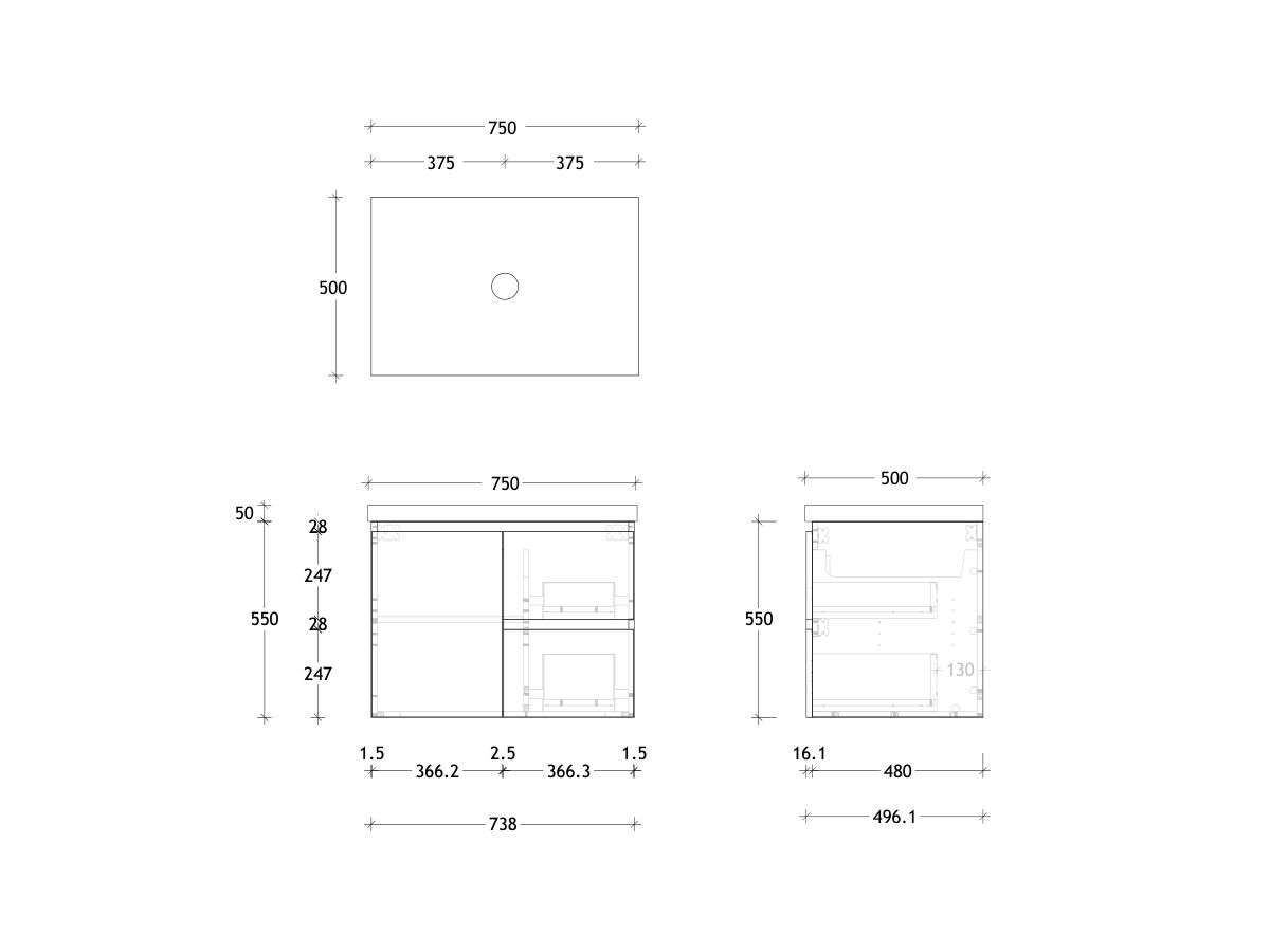 Reece Posh Domaine Conventional 750mm Wall Hung Vanity Centre Basin 50mm Cherry Pie Top