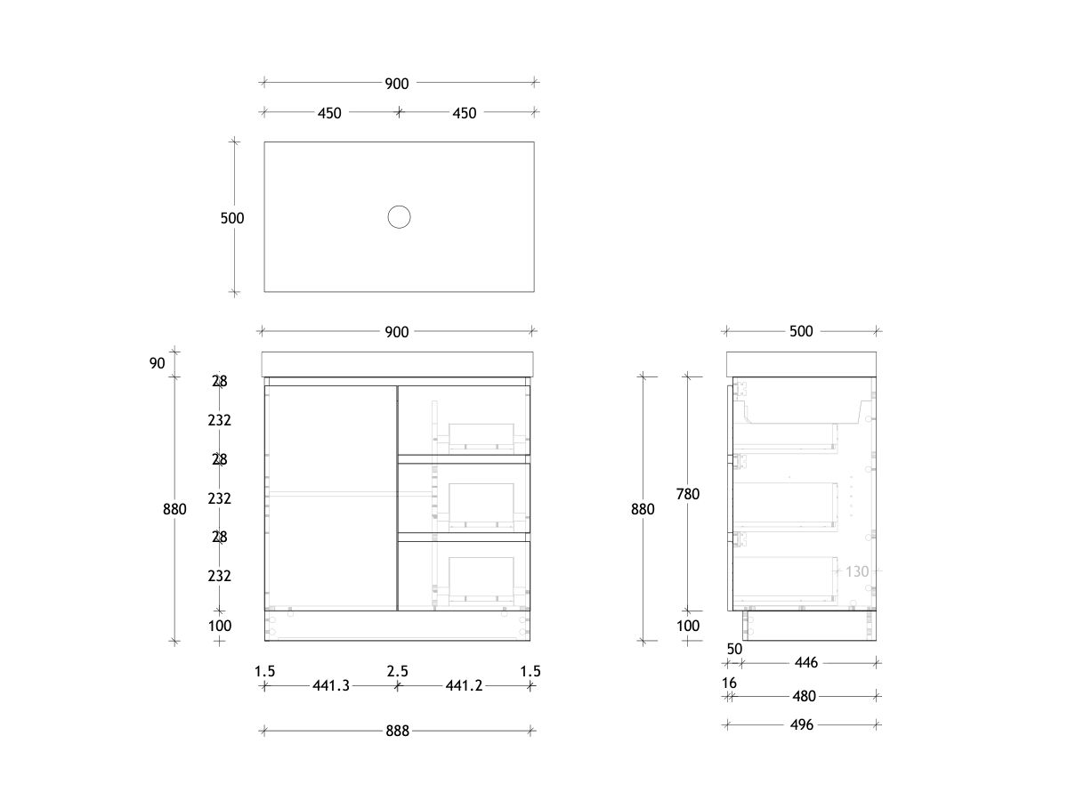 Reece Posh Domaine Conventional 900mm Floor Mounted Vanity Centre Basin 90mm Cherry Pie Top