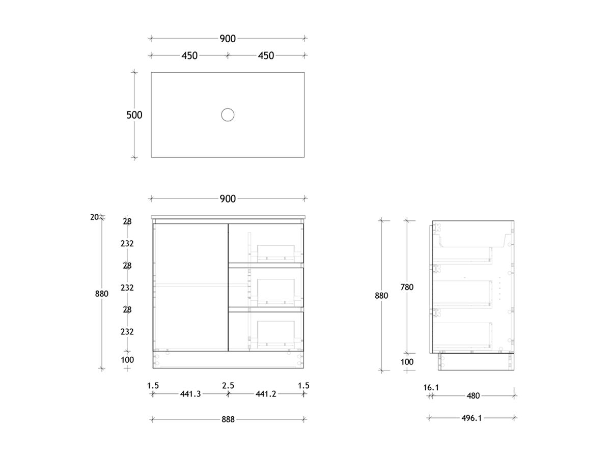 Reece Posh Domaine Conventional 900mm Floor Mounted Vanity Centre Basin 20mm Cherry Pie Top