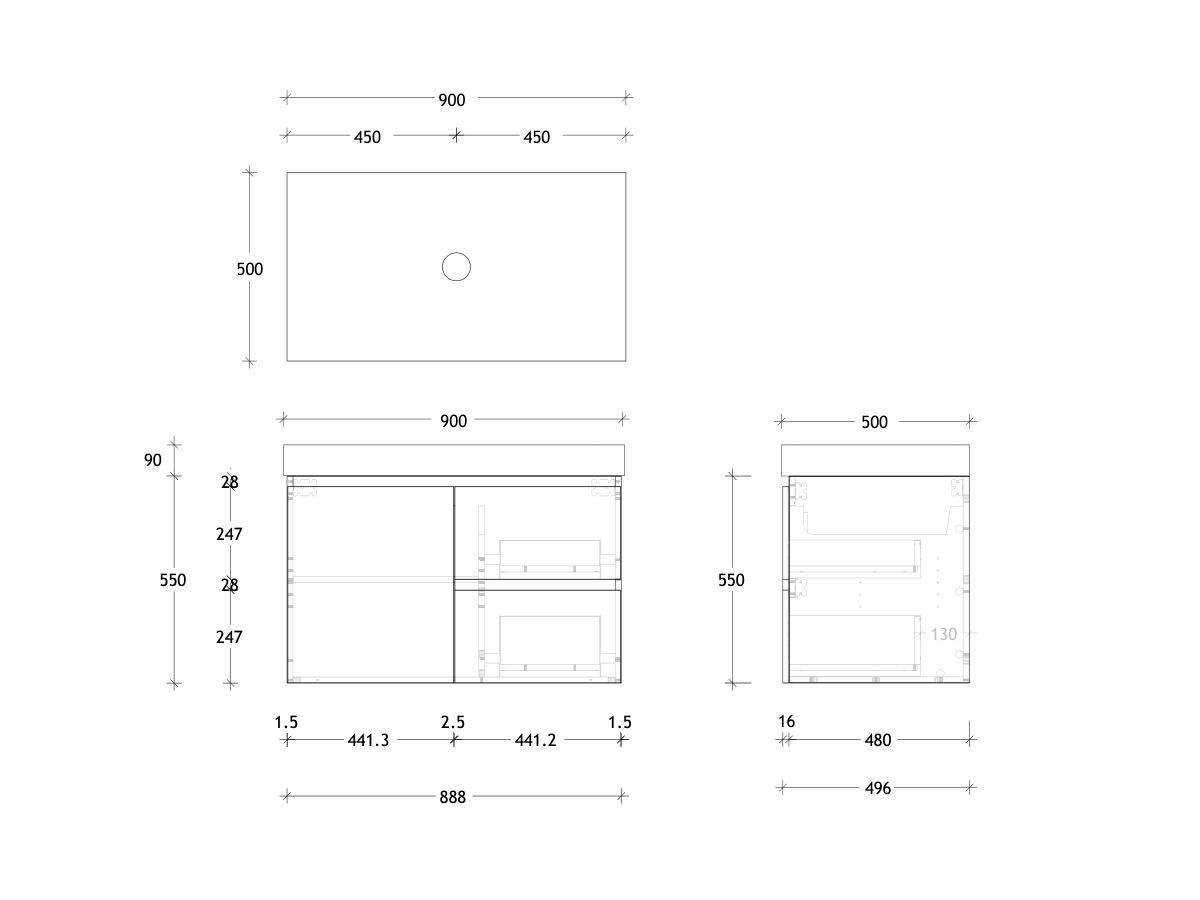 Reece Posh Domaine Conventional 900mm Wall Hung Vanity Centre Basin 90mm Cherry Pie Top
