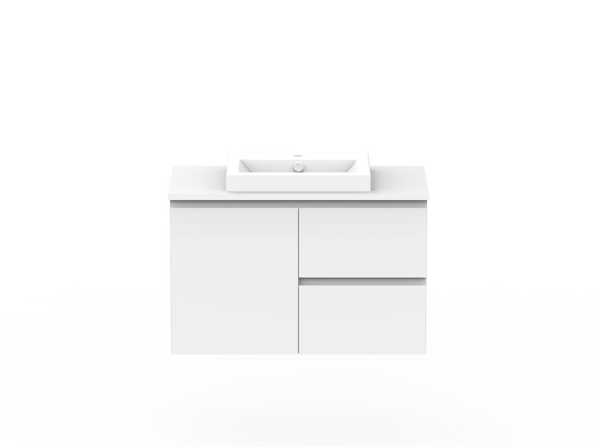 reece Posh Domaine Conventional 900mm Wall Hung Vanity Centre Basin 20mm Cherry Pie Top