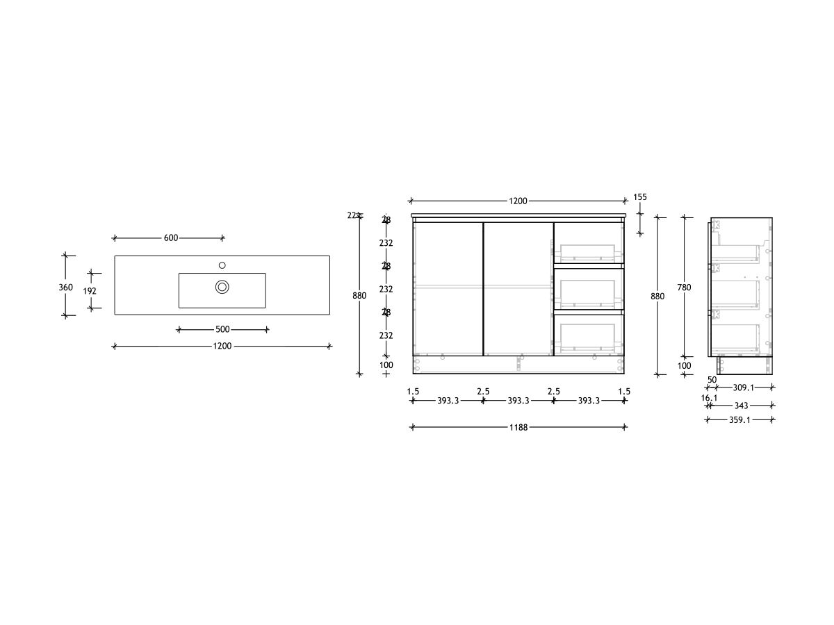 Reece Posh Domaine Ensuite 1200mm Floor Mounted Vanity Centre Basin Cast Marble Top