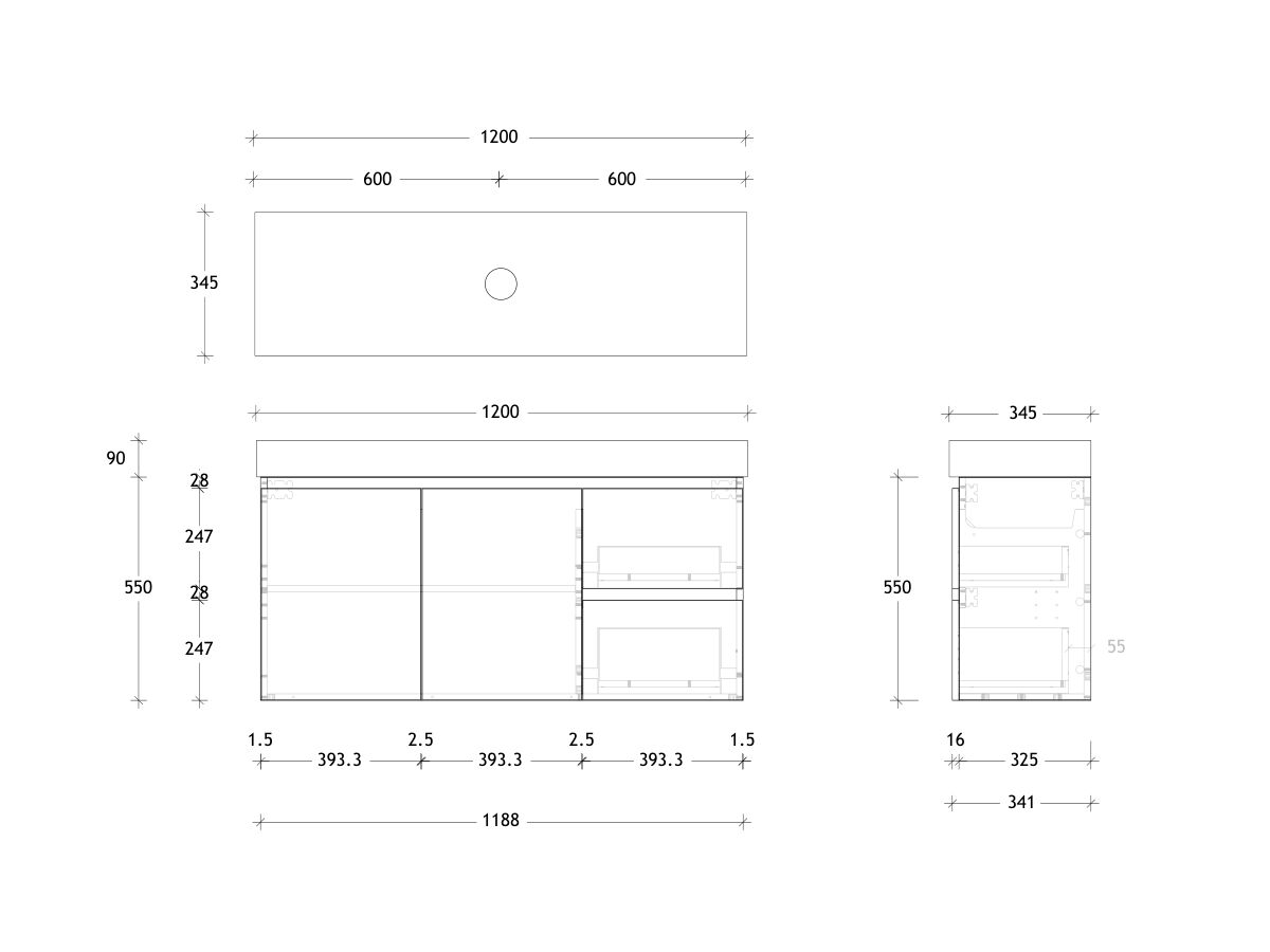 Reece Posh Domaine Ensuite 1200mm Wall Hung Vanity Centre Basin 90mm Cherry Pie Top