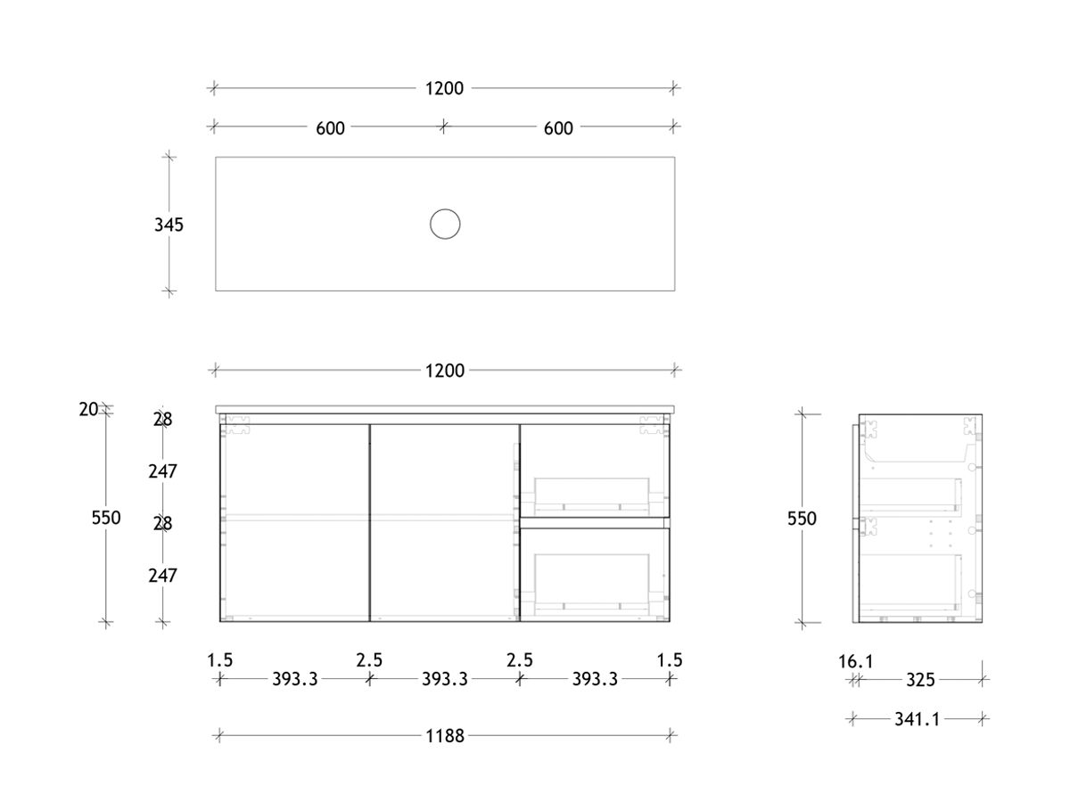Reece Posh Domaine Ensuite 1200mm Wall Hung Vanity Centre Basin 20mm Cherry Pie Top