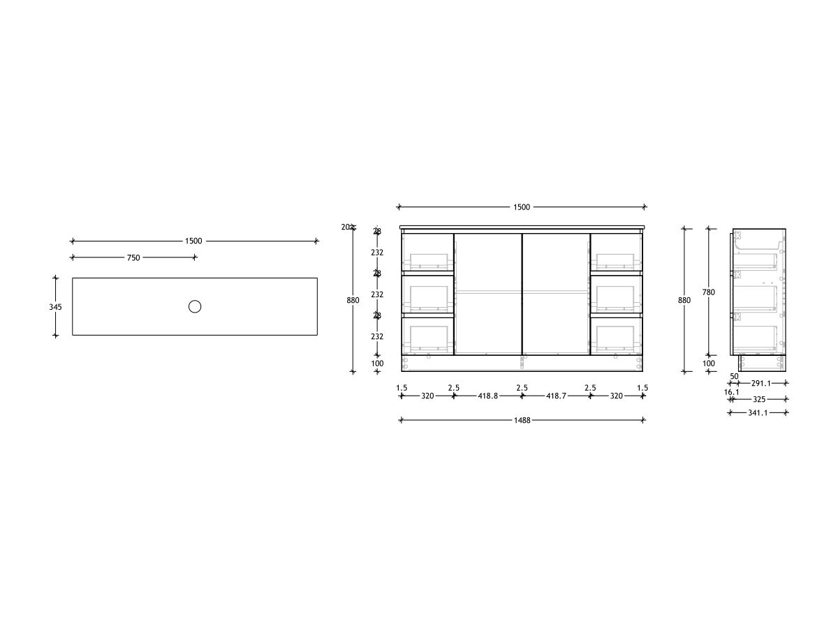 Reece Posh Domaine Ensuite 1500mm Floor Mounted Vanity Centre Basin 20mm Cherry Pie Top