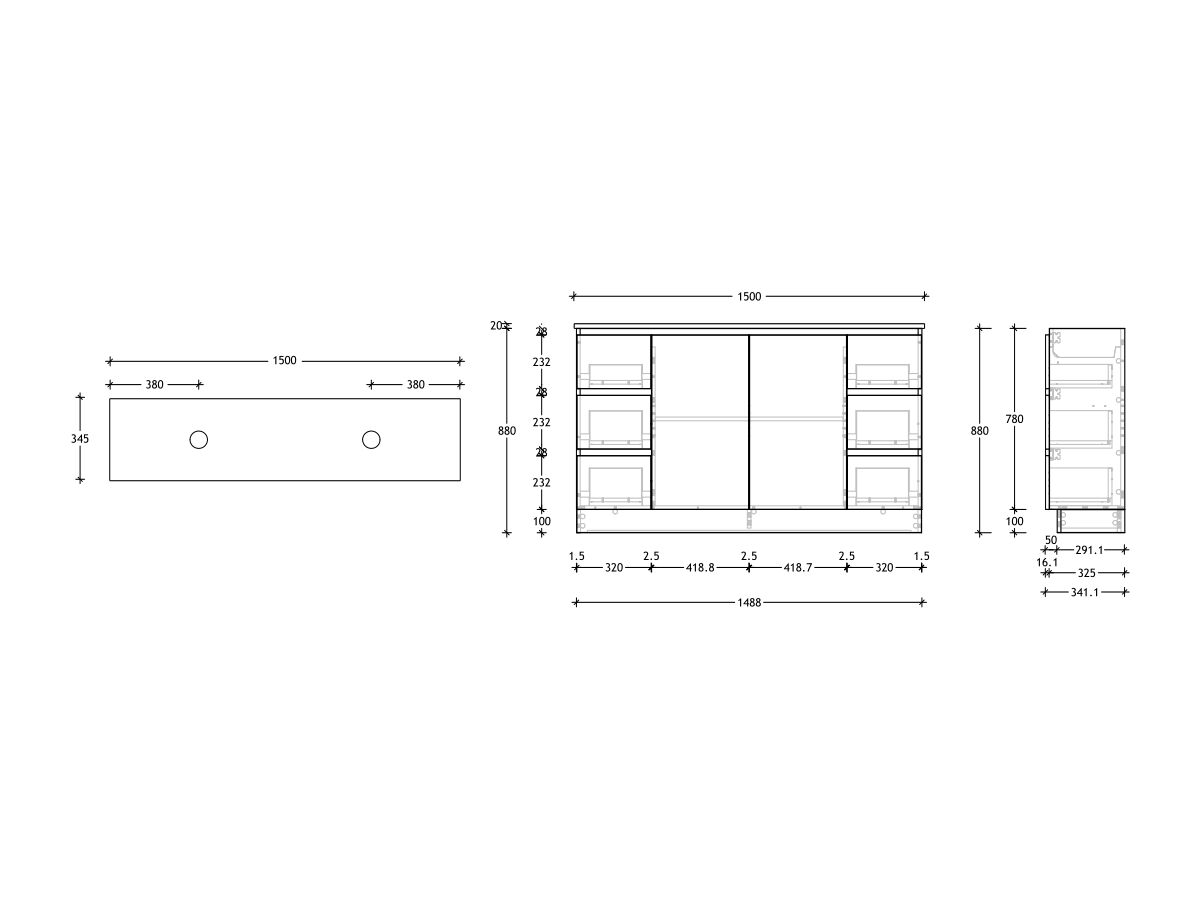 Reece Posh Domaine Ensuite 1500mm Floor Mounted Vanity Double Basin 20mm Cherry Pie Top