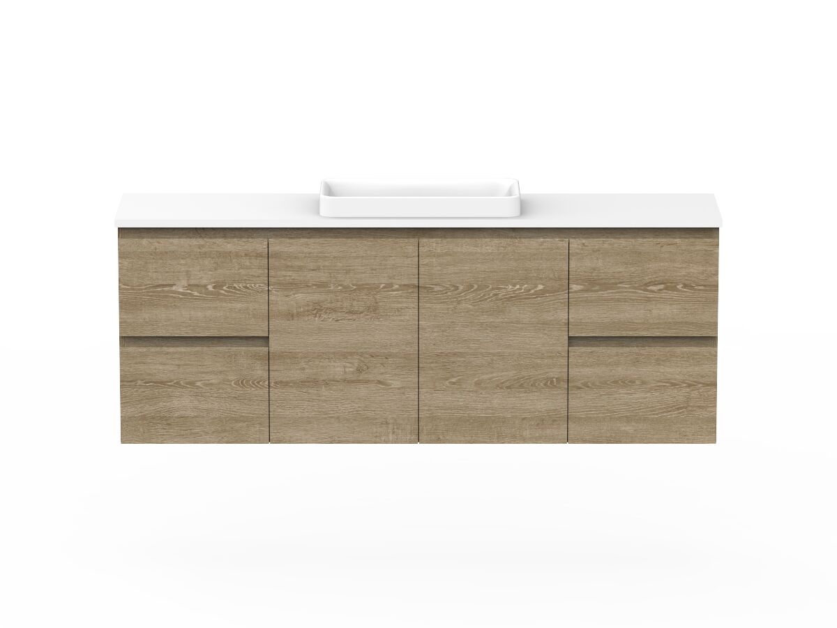 reece Posh Domaine Ensuite 1500mm Wall Hung Vanity Centre Basin 20mm Cherry Pie Top
