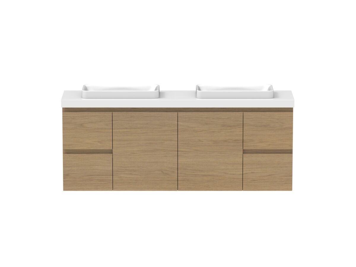 reece Posh Domaine Ensuite 1500mm Wall Hung Vanity Double Basin 50mm Cherry Pie Top