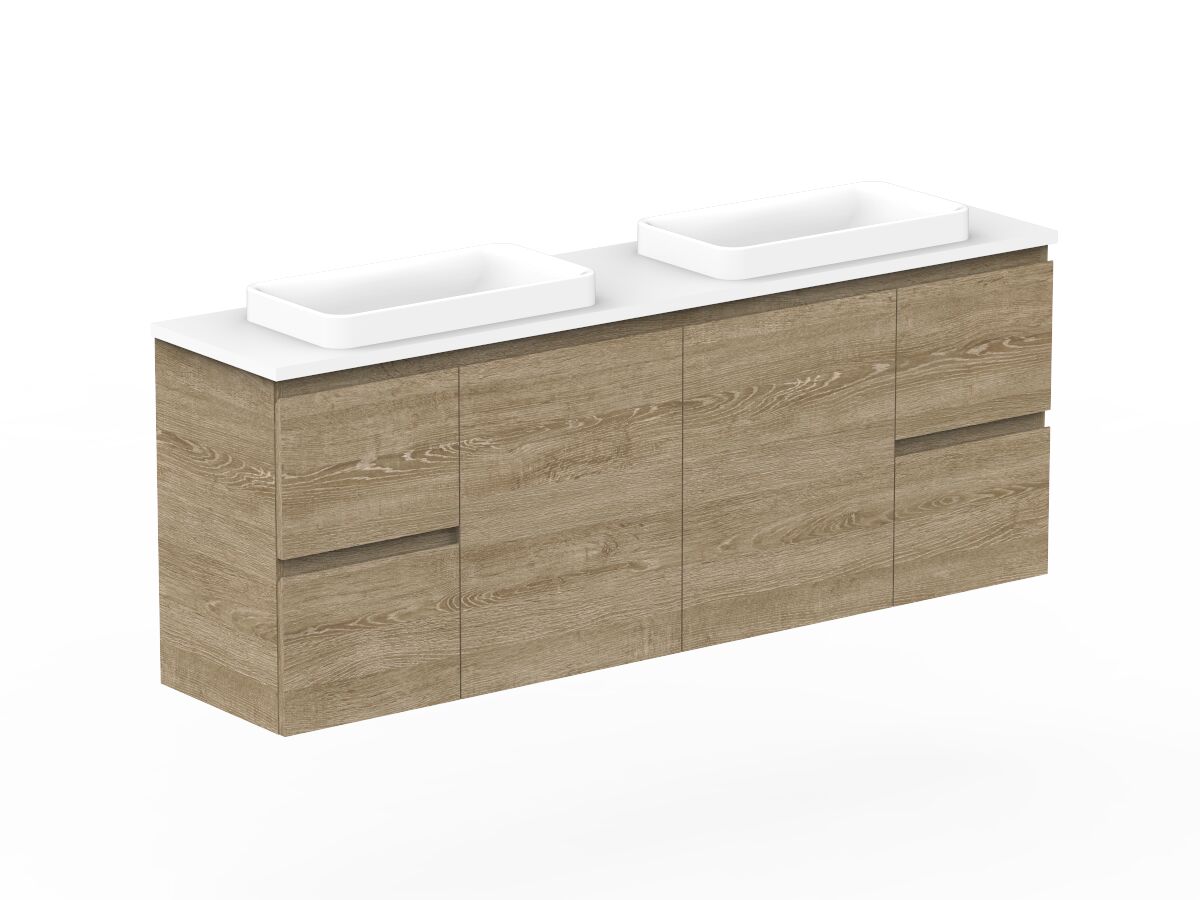 reece Posh Domaine Ensuite 1500mm Wall Hung Vanity Double Basin 20mm Cherry Pie Top