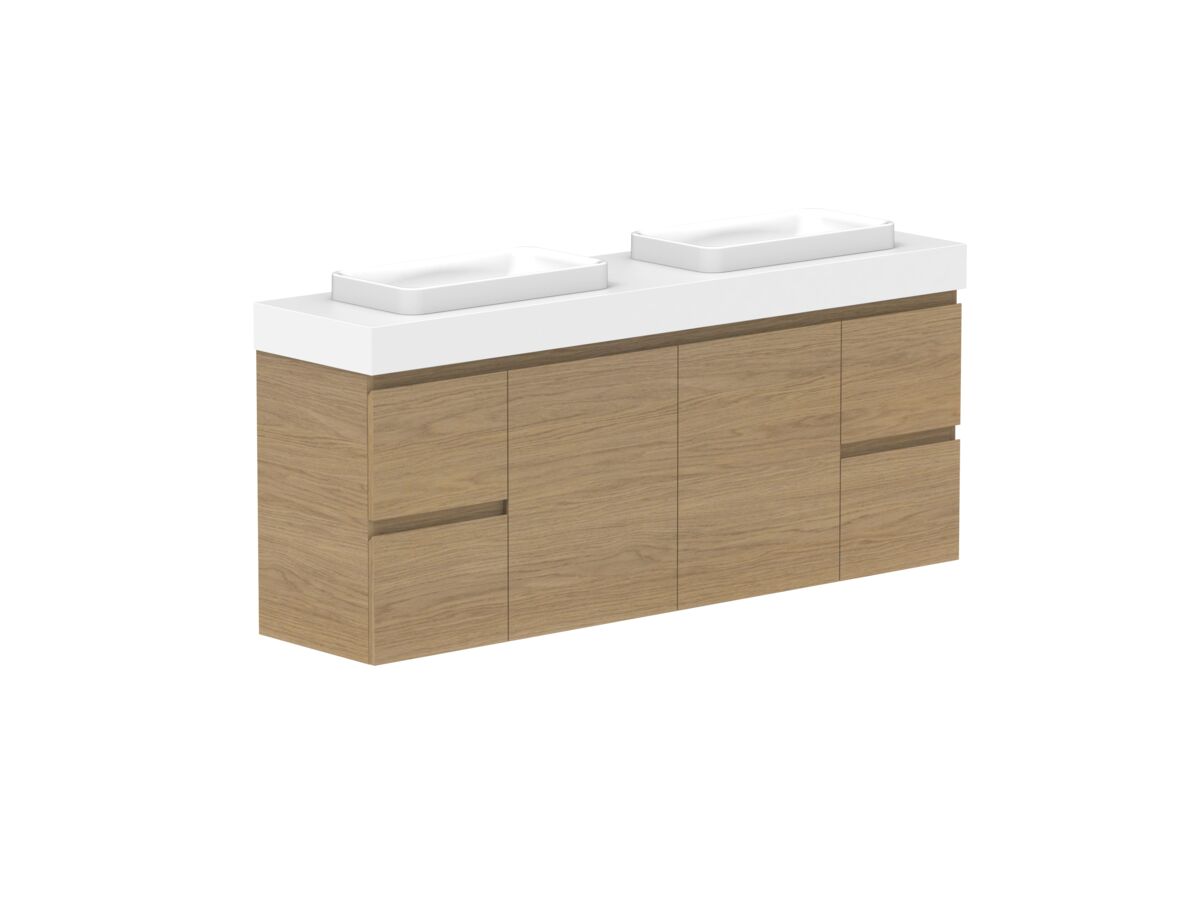 Reece Posh Domaine Ensuite 1500mm Wall Hung Vanity Double Basin 90mm Cherry Pie Top