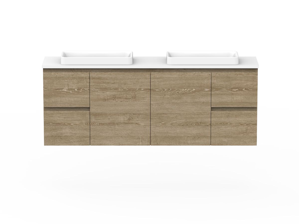 Reece Posh Domaine Ensuite 1500mm Wall Hung Vanity Double Basin 20mm Cherry Pie Top