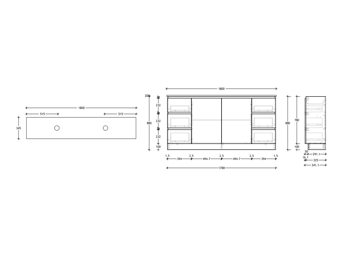 Reece Posh Domaine Ensuite 1800mm Floor Mounted Vanity Double Basin 20mm Cherry Pie Top