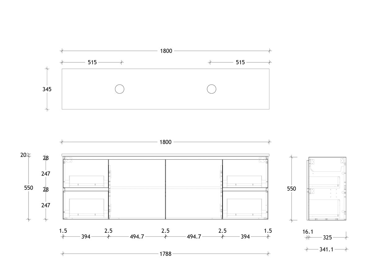 Reece Posh Domaine Ensuite 1800mm Wall Hung Vanity Double Basin 20mm Cherry Pie Top