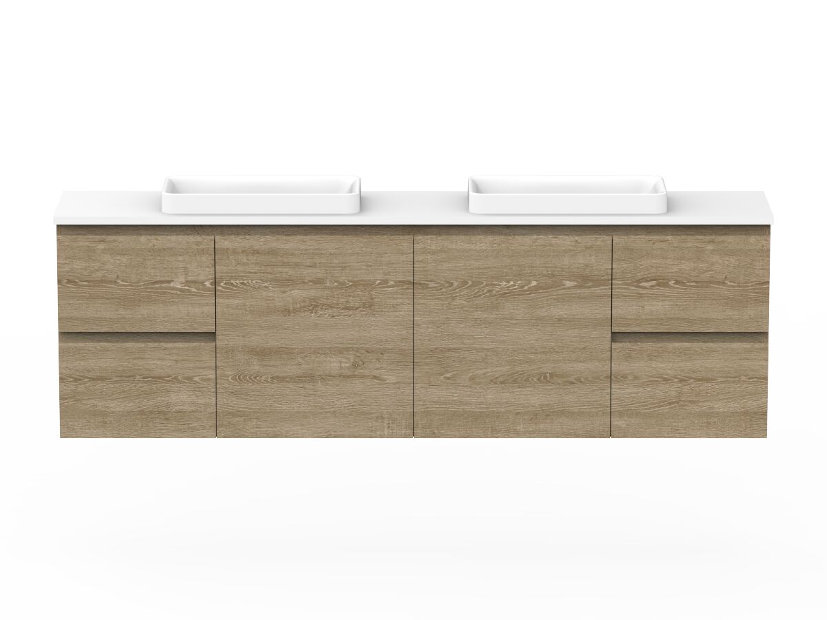 reece Posh Domaine Ensuite 1800mm Wall Hung Vanity Double Basin 20mm Cherry Pie Top