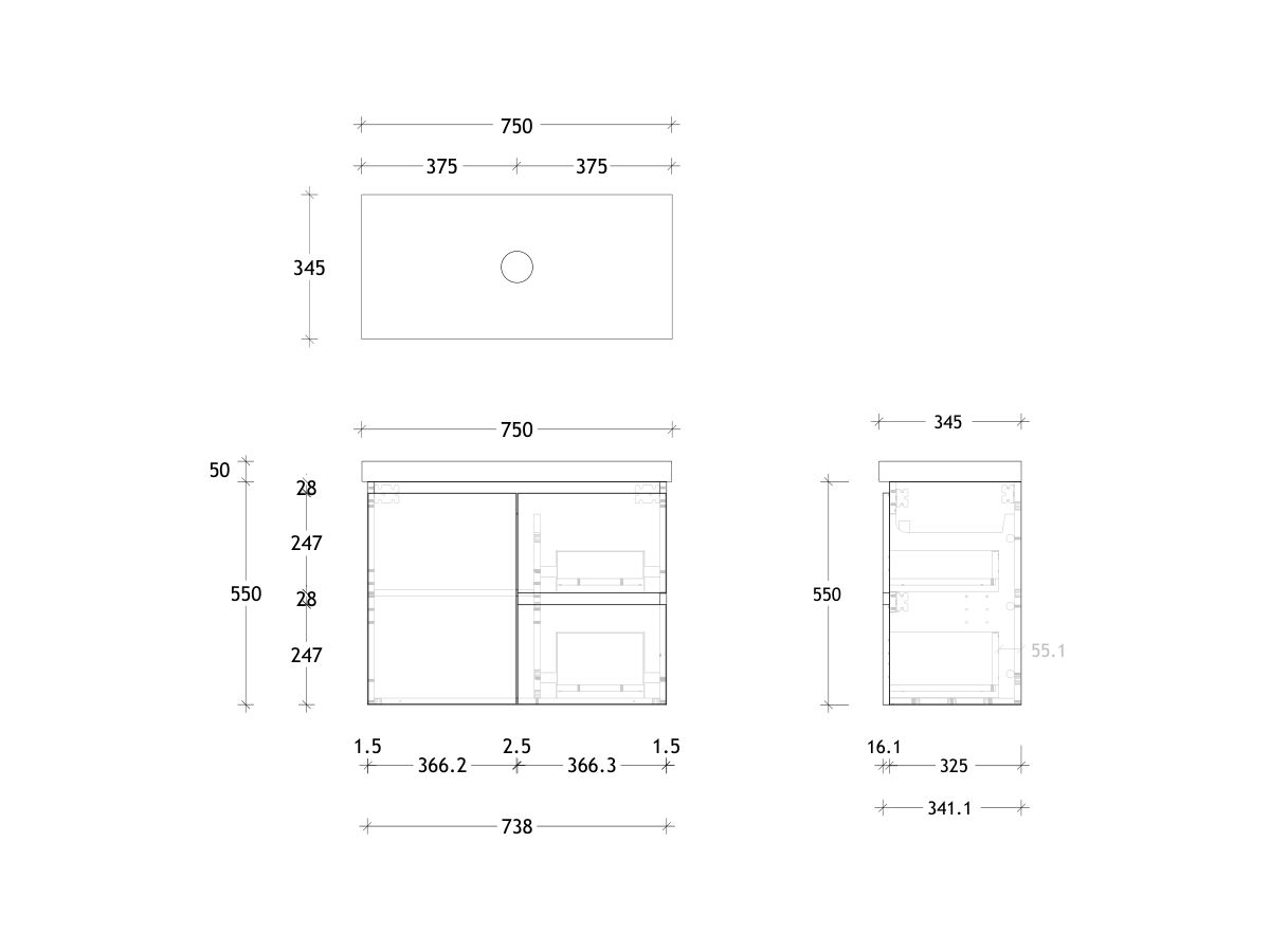 Reece Posh Domaine Ensuite 750mm Wall Hung Vanity Centre Basin 50mm Cherry Pie Top
