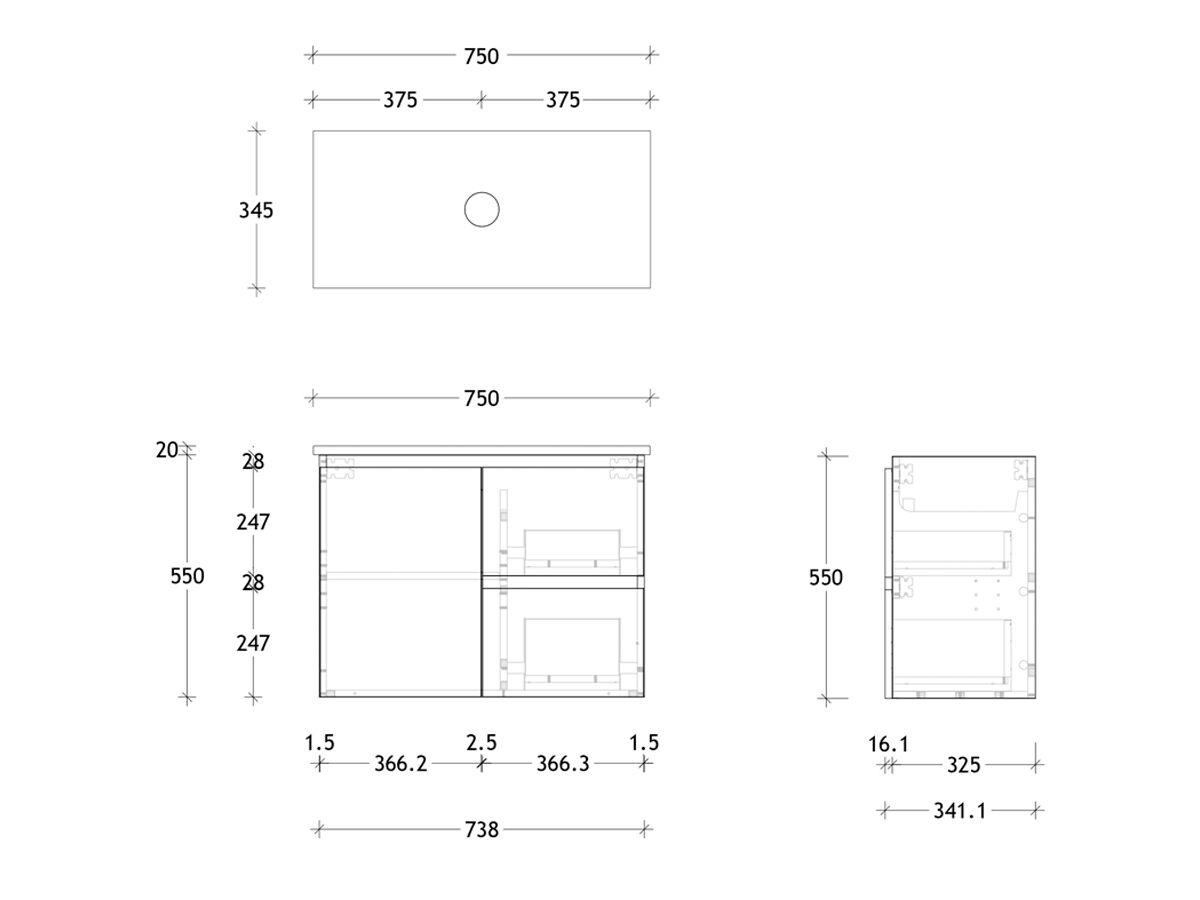 Reece Posh Domaine Ensuite 750mm Wall Hung Vanity Centre Basin 20mm Cherry Pie Top