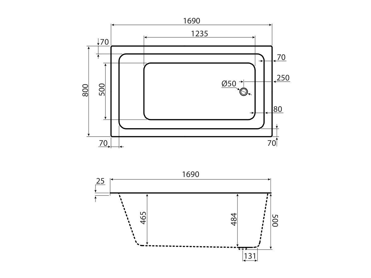 Reece Posh Domaine Inset Bath 1690 X 800 X 500mm White