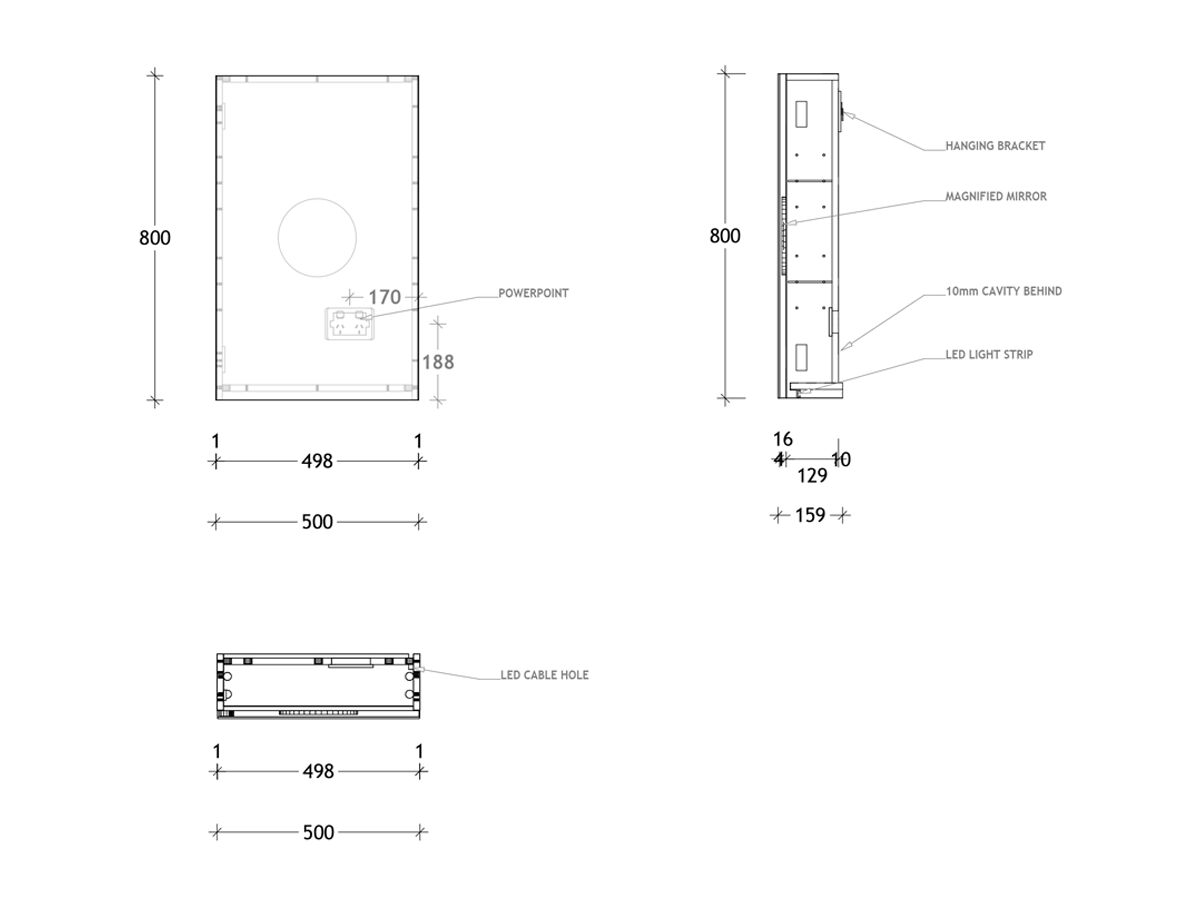 Reece Posh Domaine Plus 500mm X 800mm Shaving Cabinet Graphite Interior LED 1 Door
