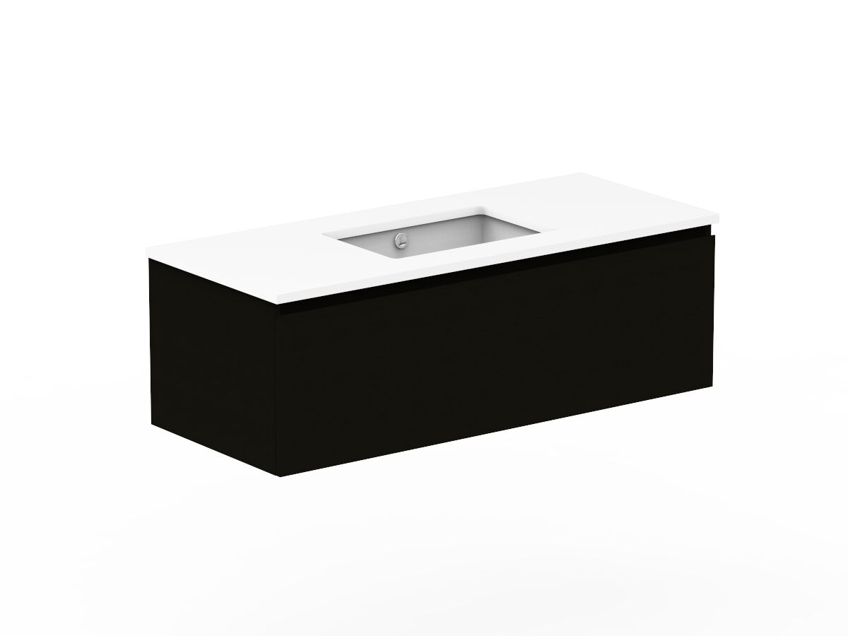 Reece Posh Domaine Plus All Drawer 1200mm Wall Hung Vanity Centre Basin 20mm Cherry Pie Top