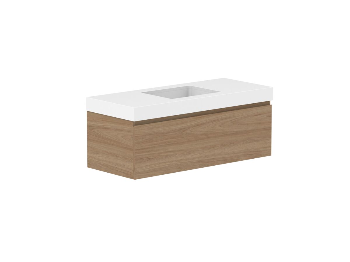 Reece Posh Domaine Plus All Drawer 1200mm Wall Hung Vanity Centre Basin 90mm Cherry Pie Top