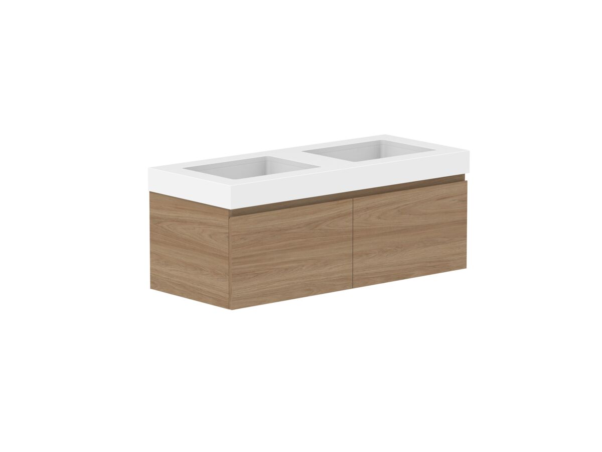 Reece Posh Domaine Plus All Drawer 1200mm Wall Hung Vanity Double Basin 90mm Caesarstone Mineral Top