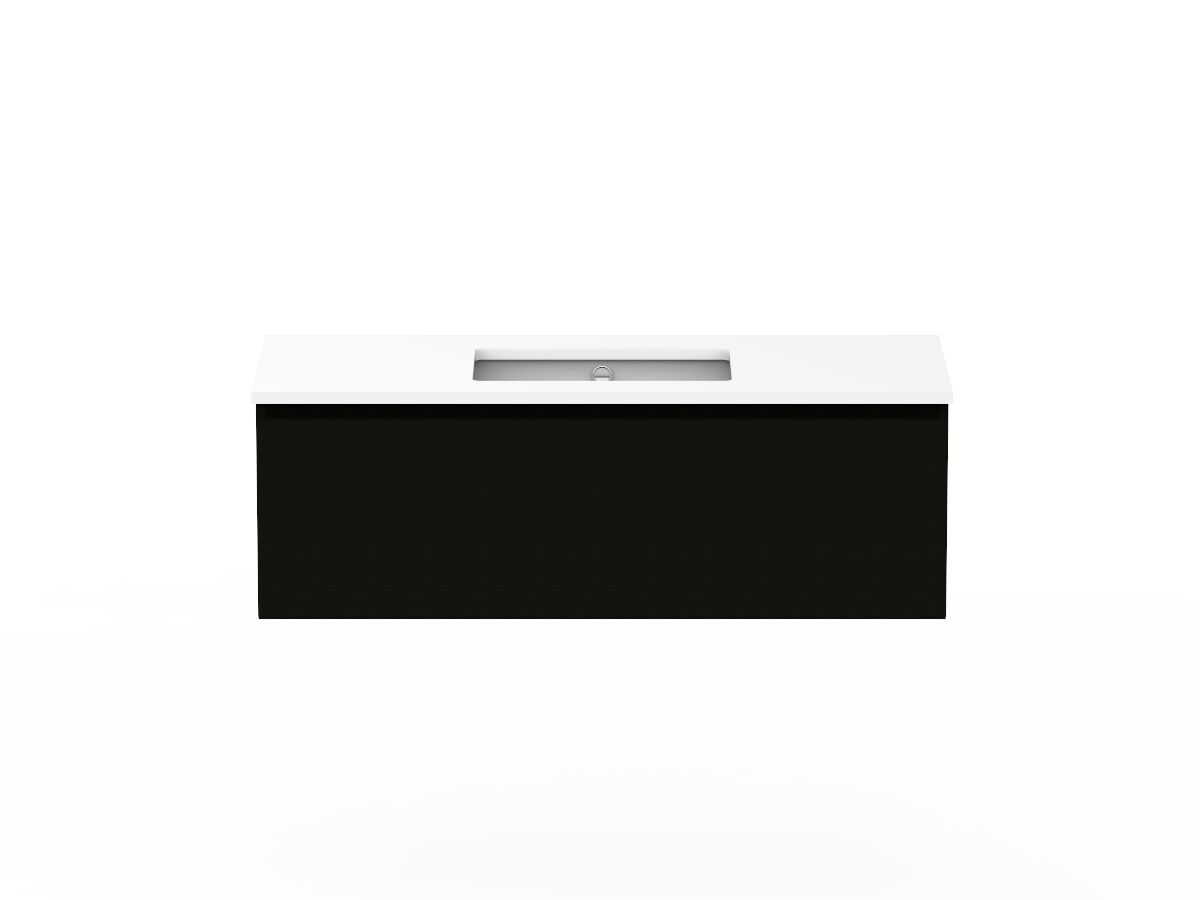 reece Posh Domaine Plus All Drawer 1200mm Wall Hung Vanity Centre Basin 20mm Cherry Pie Top