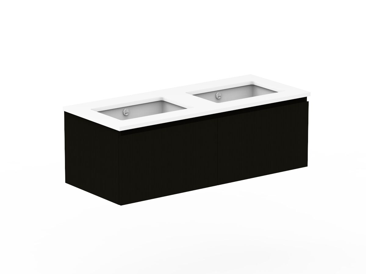 Reece Posh Domaine Plus All Drawer 1200mm Wall Hung Vanity Double Basin 20mm Cherry Pie Top