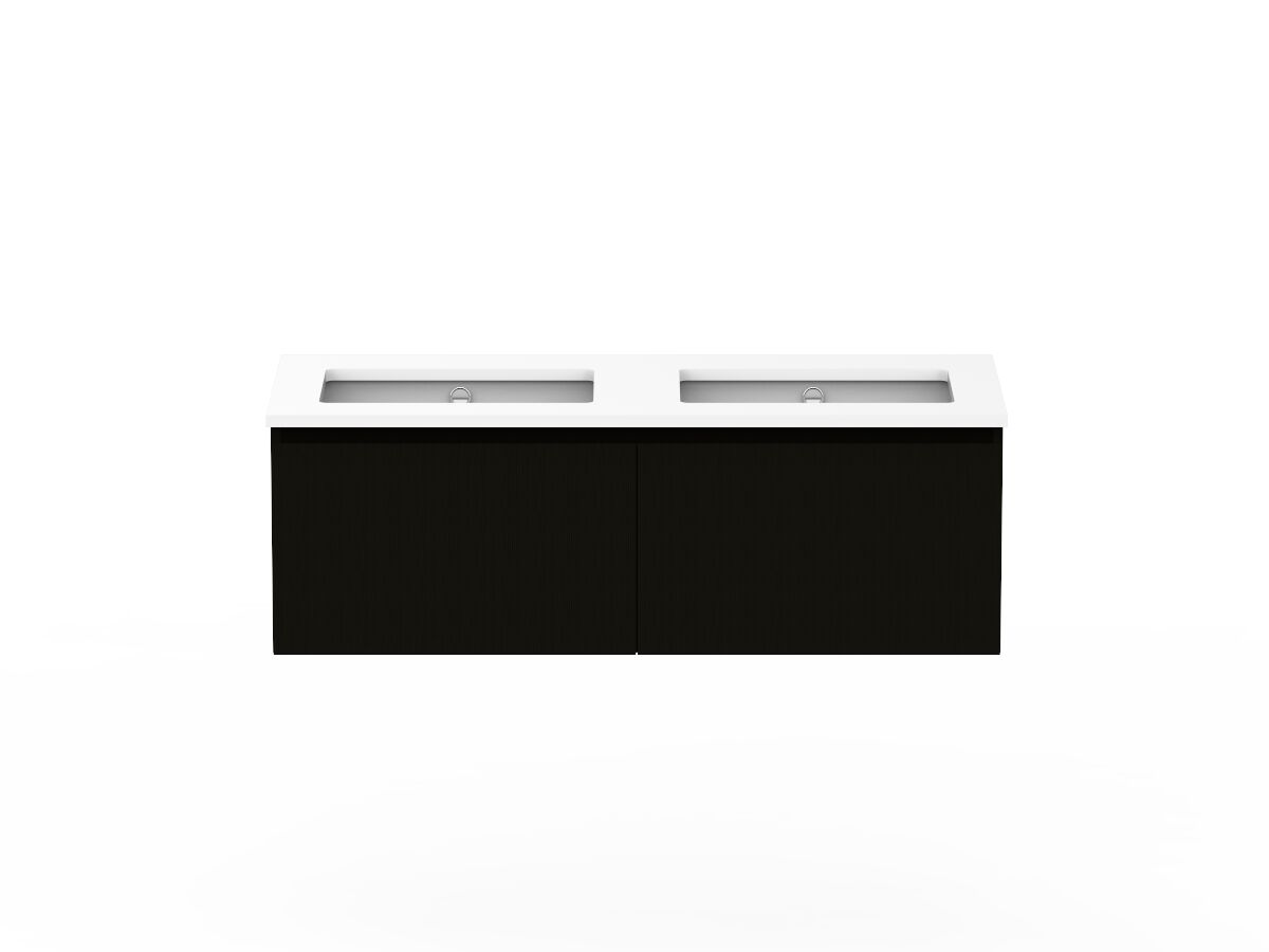 reece Posh Domaine Plus All Drawer 1200mm Wall Hung Vanity Double Basin 20mm Cherry Pie Top