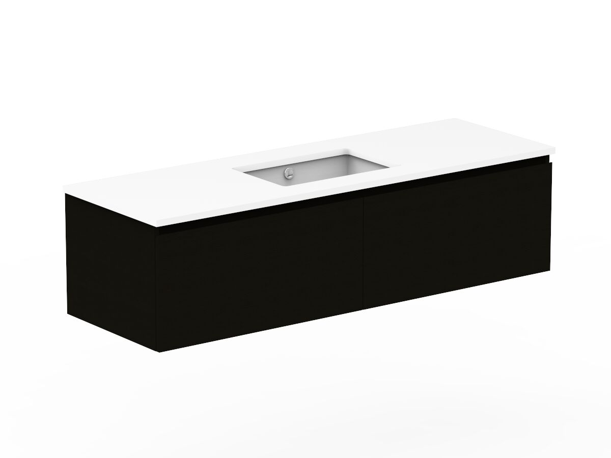 Reece Posh Domaine Plus All Drawer 1500mm Wall Hung Vanity Centre Basin 20mm Cherry Pie Top