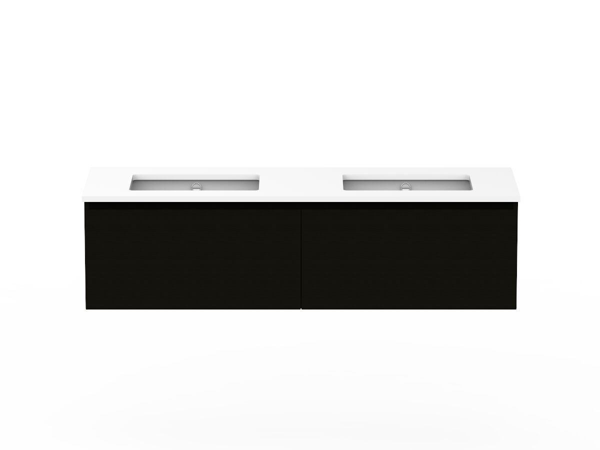 reece Posh Domaine Plus All Drawer 1500mm Wall Hung Vanity Double Basin 20mm Cherry Pie Top
