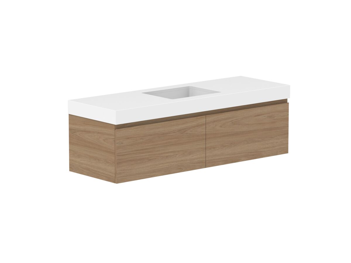 Reece Posh Domaine Plus All Drawer 1500mm Wall Hung Vanity Centre Basin 90mm Cherry Pie Top