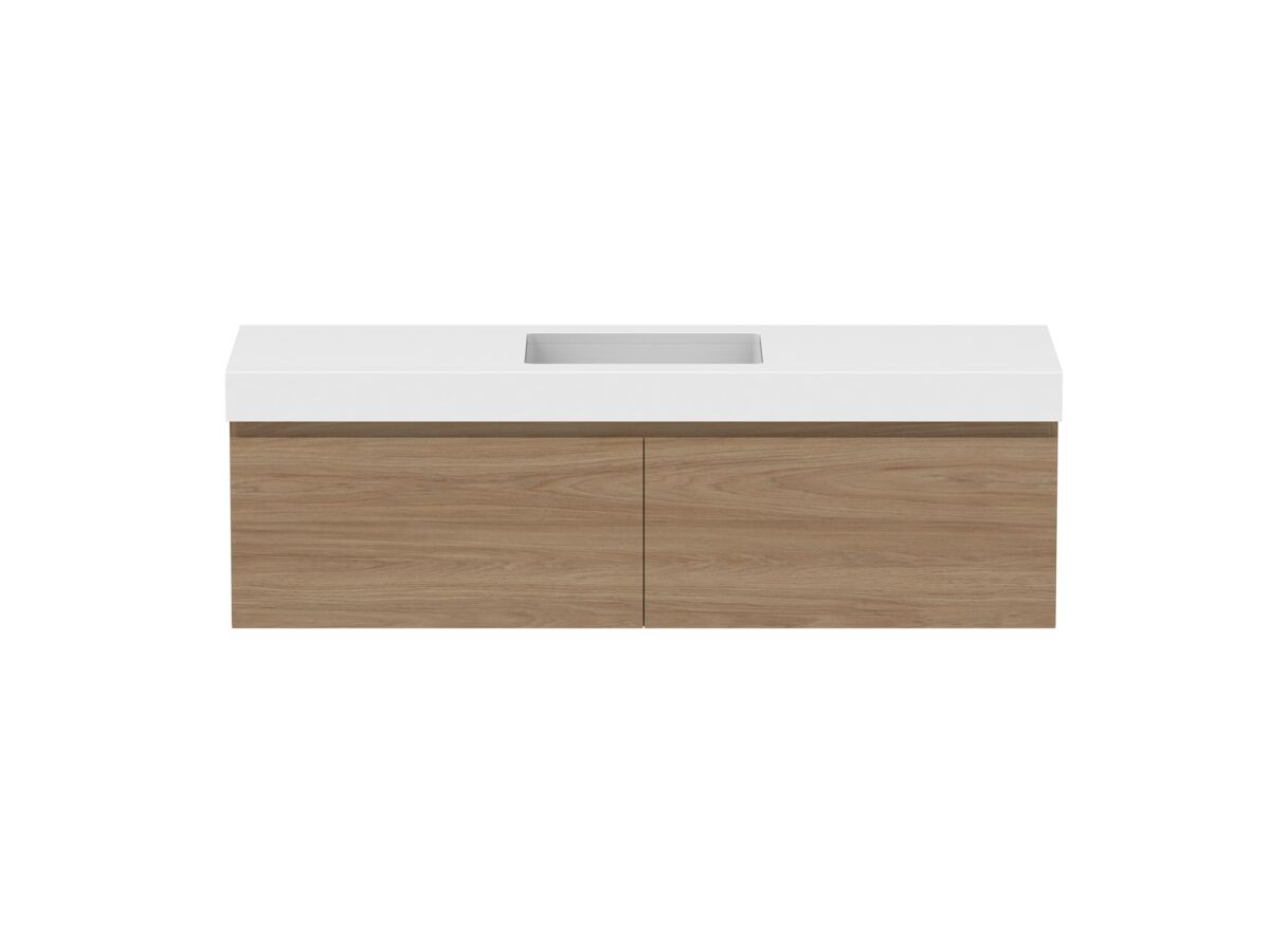 reece Posh Domaine Plus All Drawer 1500mm Wall Hung Vanity Centre Basin 90mm Cherry Pie Top