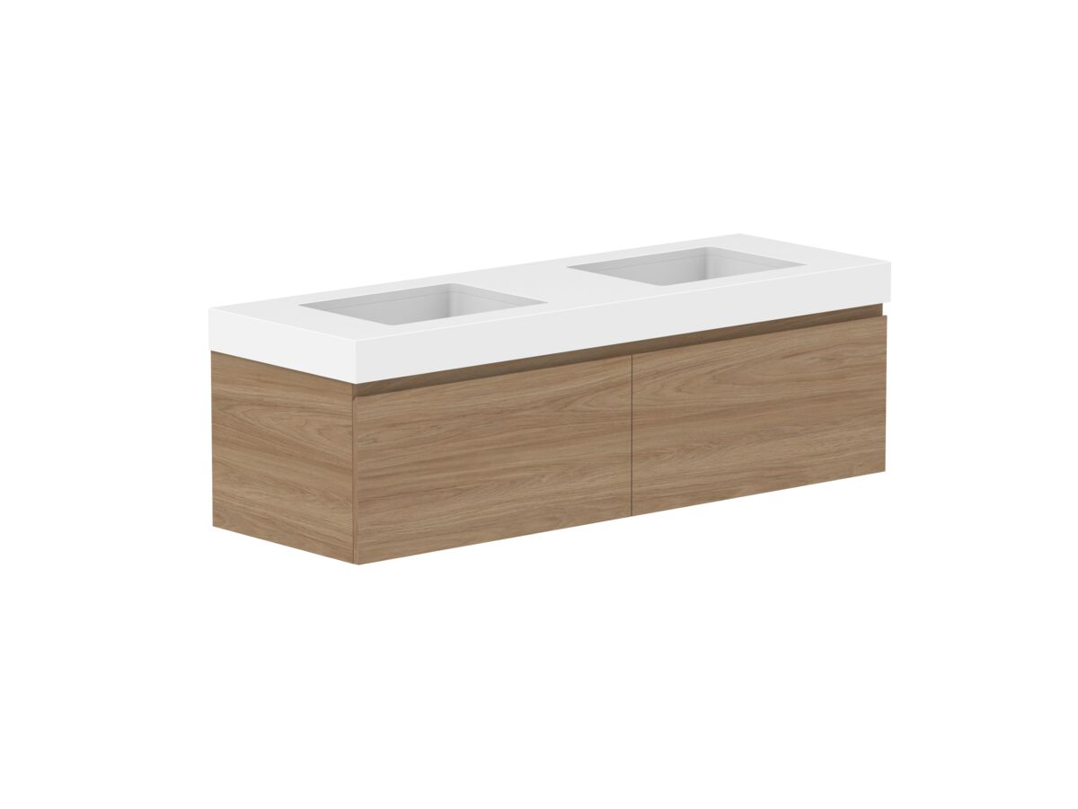 Reece Posh Domaine Plus All Drawer 1500mm Wall Hung Vanity Double Basin 90mm Cherry Pie Top