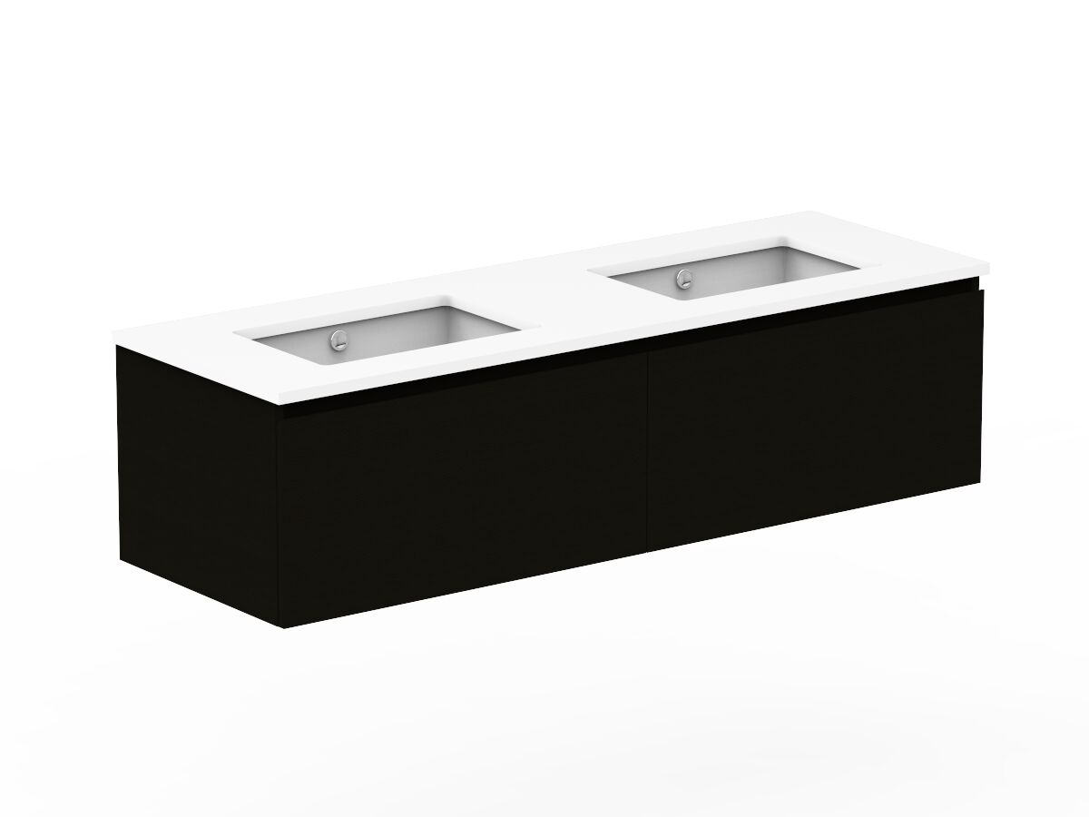 Reece Posh Domaine Plus All Drawer 1500mm Wall Hung Vanity Double Basin 20mm Cherry Pie Top