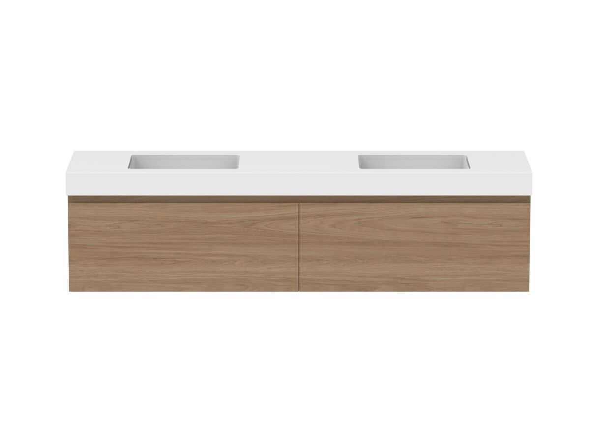 reece Posh Domaine Plus All Drawer 1800mm Wall Hung Vanity Double Basin 90mm Caesarstone Mineral Top