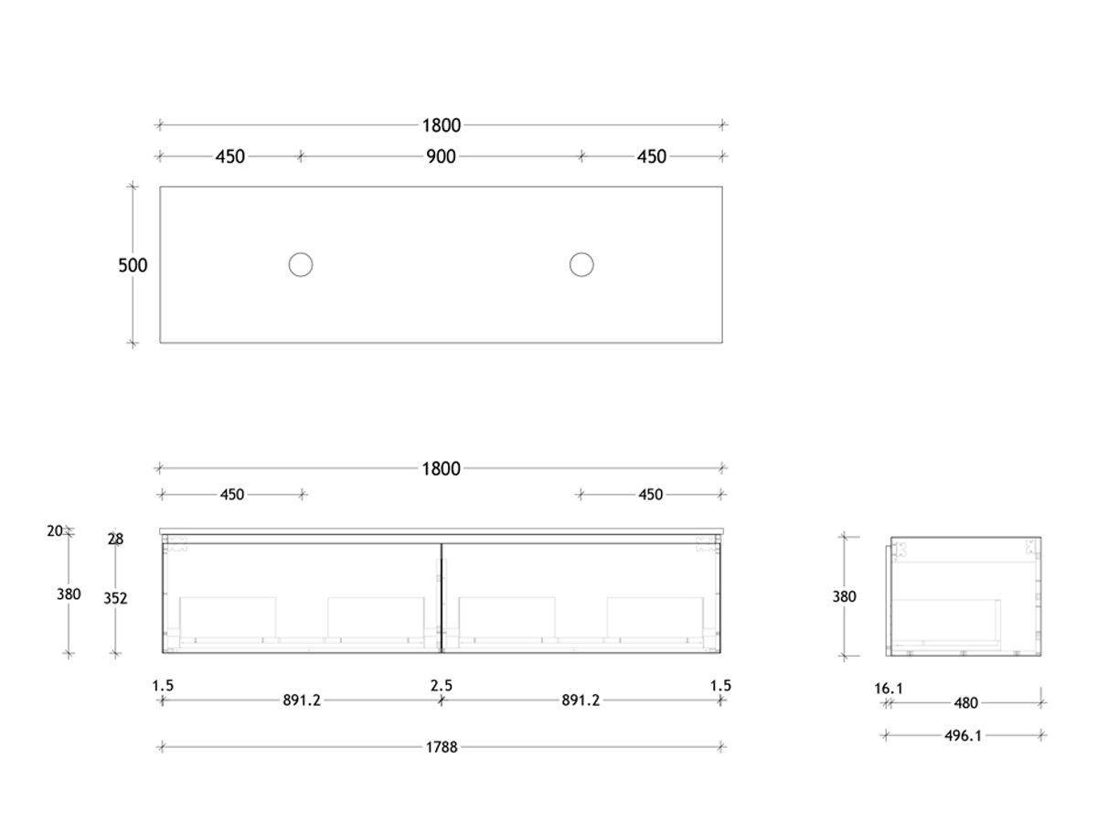 Reece Posh Domaine Plus All Drawer 1800mm Wall Hung Vanity Double Basin 20mm Cherry Pie Top